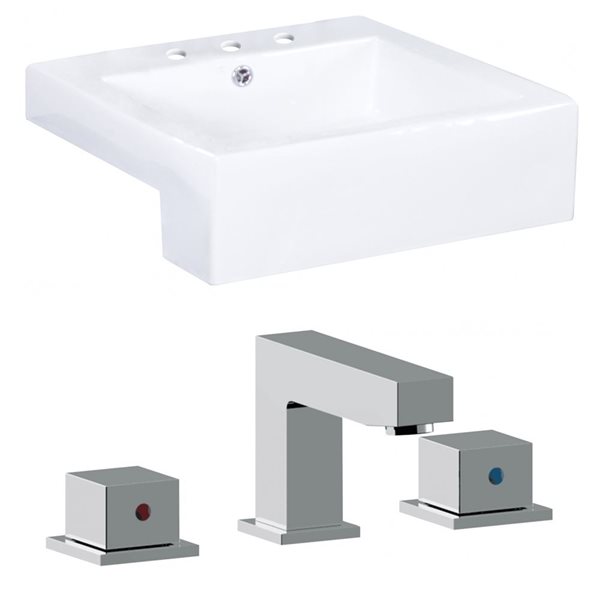 American Imaginations Semi-Recessed Vessel Set - 20.25-in - Ceramic - White