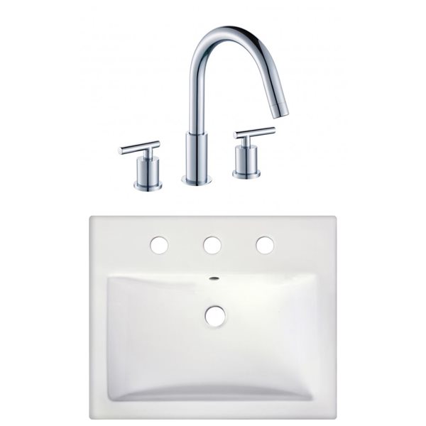 American Imaginations 20.75 Semi-Recessed White Ceramic Vessel Set With Chrome Faucet