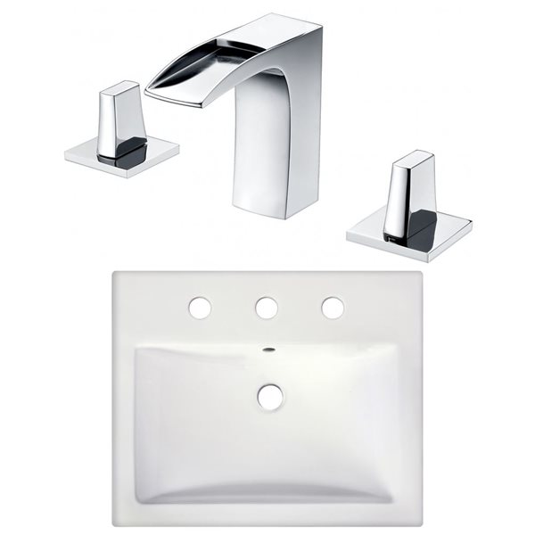 American Imaginations 20.75-in Semi-Recessed White Ceramic Vessel Set With Chrome Faucet