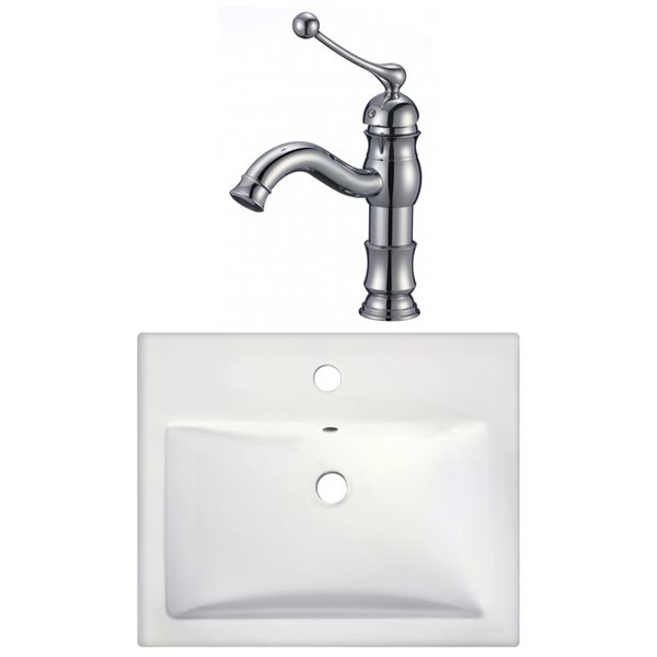 American Imaginations 20.75-in Semi-Recessed White Ceramic Vessel Set With Chrome Faucet