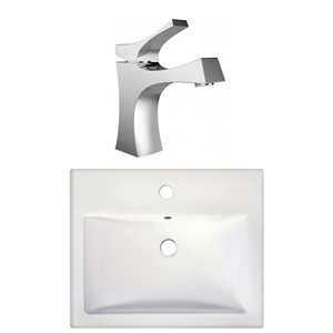 American Imaginations 20.75-in Semi-Recessed White Ceramic Vessel Set With Chrome Faucet