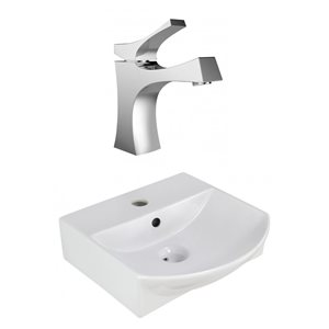American Imaginations 13.75-In White Ceramic Wall Mount Vessel Set Chrome Faucet