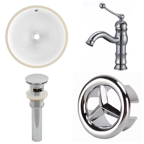 American Imaginations Chrome/White 16.5-in W CUPC Ceramic Undermount Round Sink Set With 1 Hole Faucet