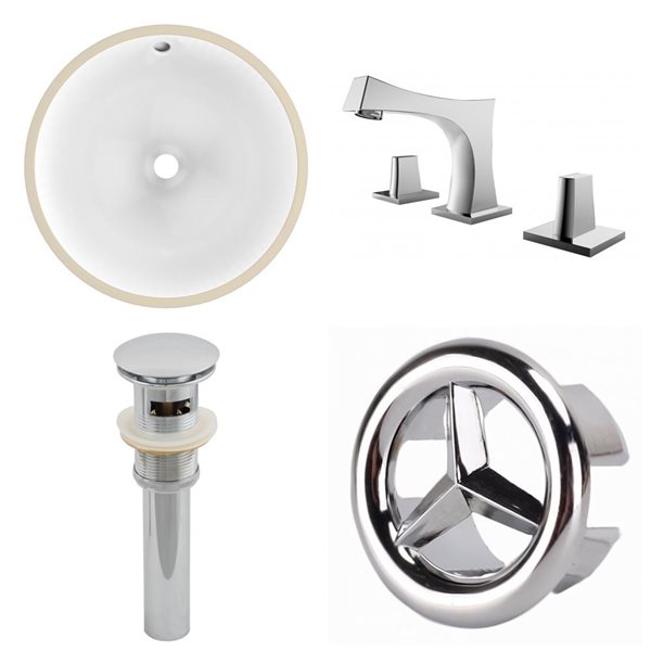American Imaginations Chrome/White 16.5-in W CUPC Ceramic Undermount Round Sink Set With 3 Hole 8-in Faucet