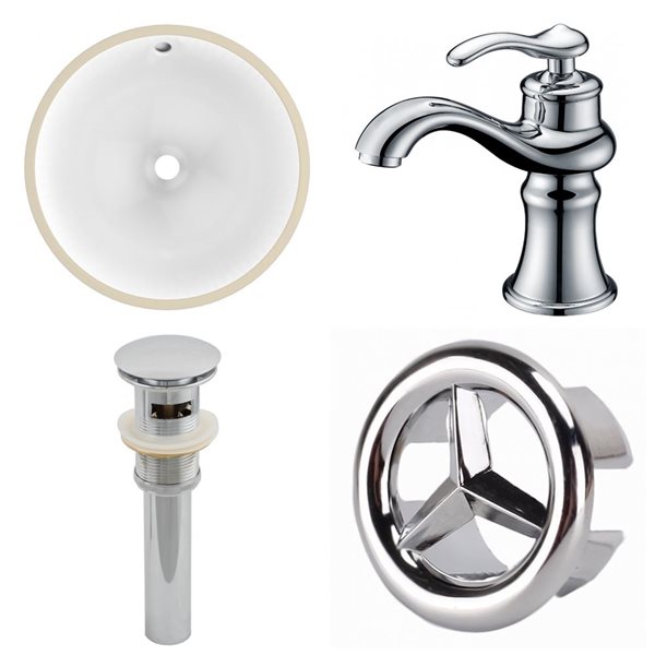 American Imaginations Chrome/White 16.5-in W CUPC Ceramic Undermount Round Sink Set With 1 Hole Faucet