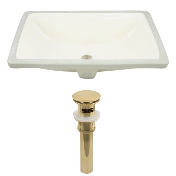 American Imaginations Biscuit 18.25-in CUPC Ceramic Rectangular Undermount Sink Set With Gold Sink Drain
