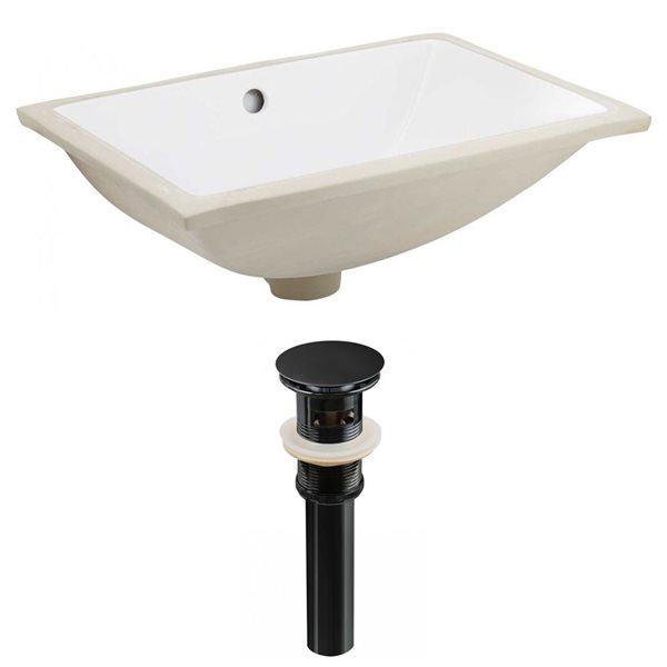 American Imaginations White 18.25-in CUPC Ceramic Rectangular Undermount Sink Set With Black Sink Drain