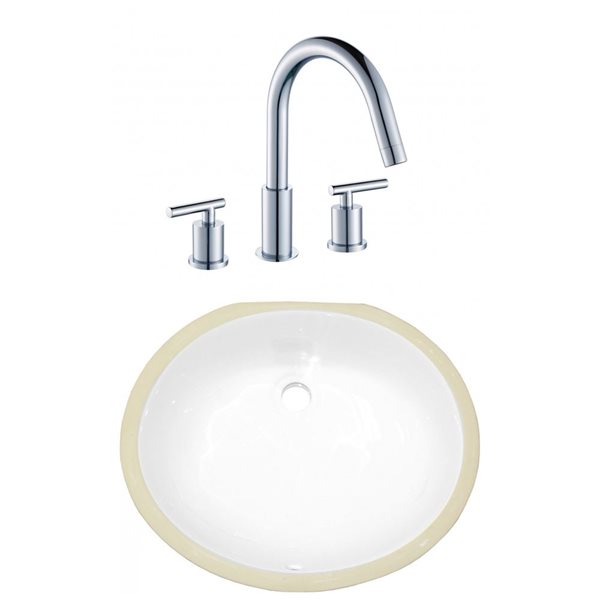 American Imaginations White 18.25-in CUPC Ceramic Oval Undermount Sink Set With Chrome Faucet