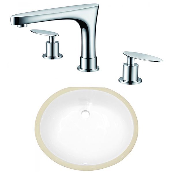American Imaginations White 18.25-in CUPC Ceramic Oval Undermount Sink Set With Chrome Faucet