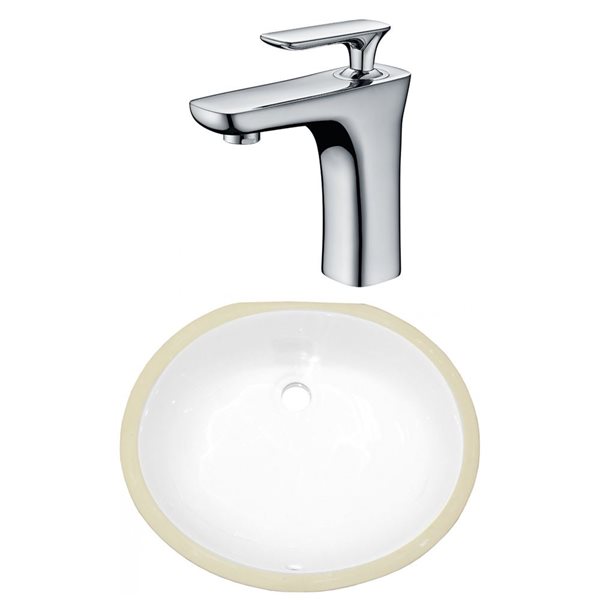 American Imaginations White 18.25-in CUPC Ceramic Oval Undermount Sink Set With Chrome Faucet