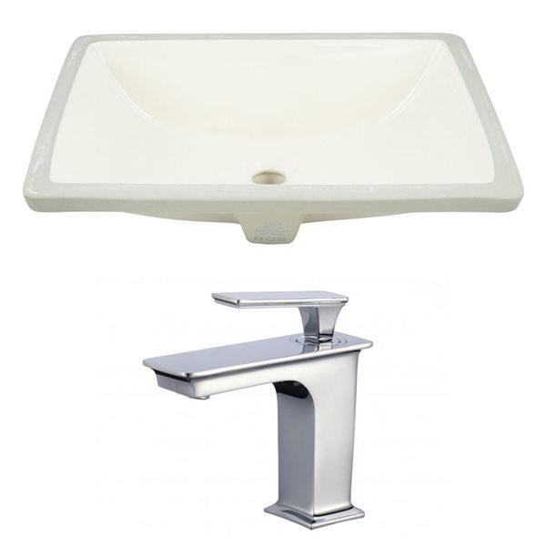 American Imaginations Biscuit 18.25-in CUPC Ceramic Rectangular Undermount Sink Set With Chrome Faucet