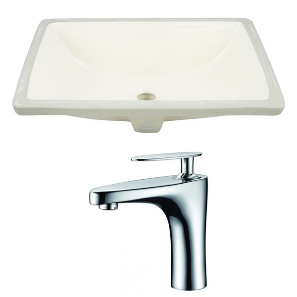 American Imaginations Biscuit 18.25-in CUPC Ceramic Rectangular Undermount Sink Set With Chrome Faucet