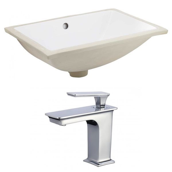 American Imaginations White 18.25-in CUPC Ceramic Rectangular Undermount Sink Set With Chrome Faucet