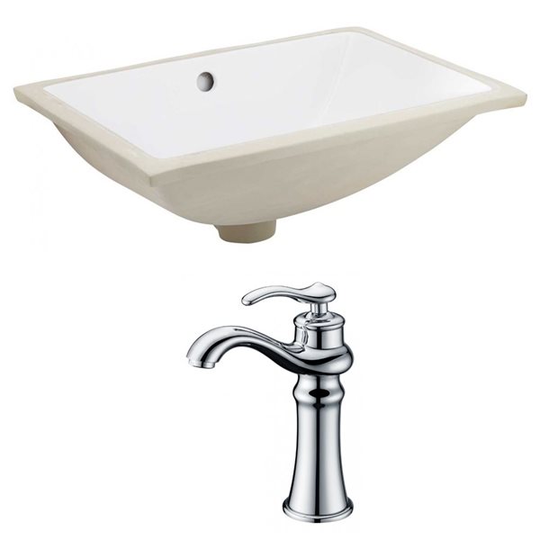 American Imaginations 18.25-in W CUPC Rectangle Undermount Sink Set With Deck Mount CUPC Faucet Chrome/White