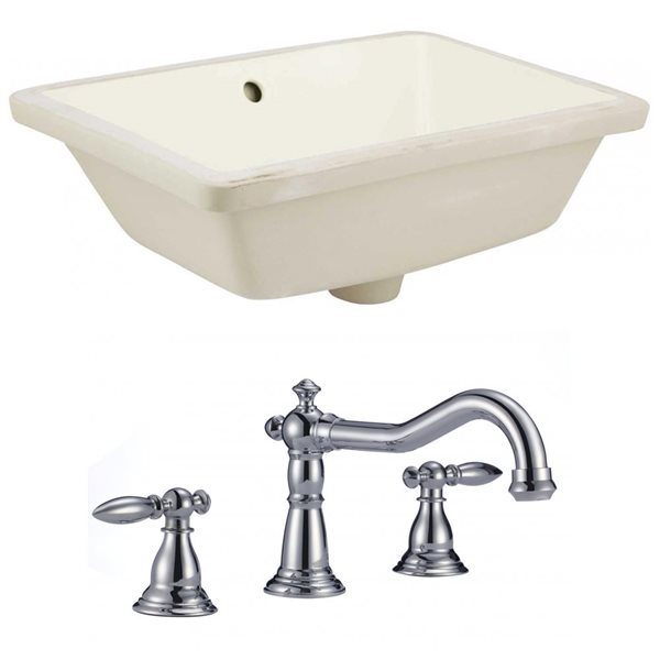 American Imaginations 18.25-in W Rectangle Undermount Sink Set With 3-Hole 8-in CTC CUPC Faucet Chrome/Biscuit