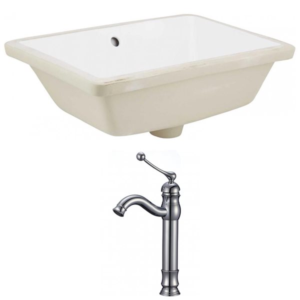 American Imaginations 18.25-in W Rectangle Undermount Sink Set With Deck Mount CUPC Faucet Chrome/White