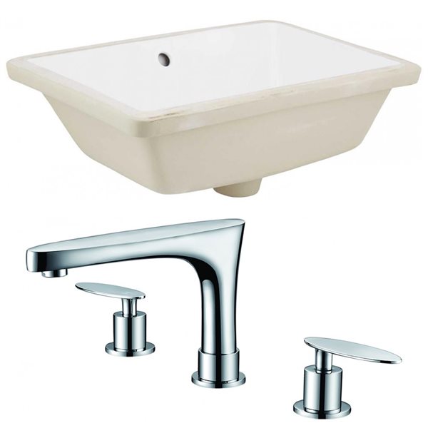 American Imaginations 18.25-in W Rectangle Undermount Sink Set With 3-Hole 8-in CTC CUPC Faucet Chrome/White