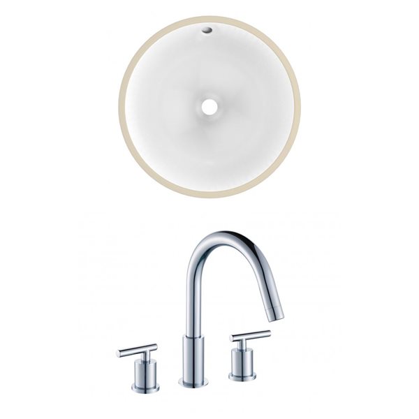 American Imaginations White 18.25-in CUPC Ceramic Oval Undermount Sink Set With Chrome Faucet