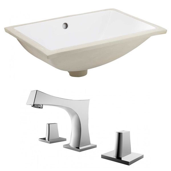 American Imaginations 20.75-in W Rectangle Undermount Sink Set With 3 Hole 8-in CTC CUPC Faucet White