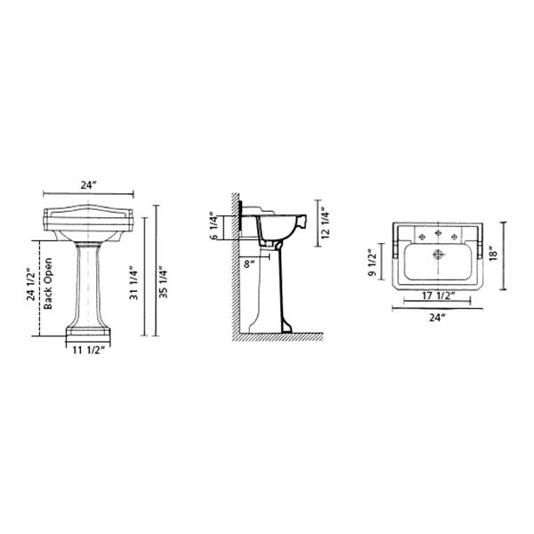 Cheviot Essex Pedestal Bathroom Sink - 24-in x 18-in - White