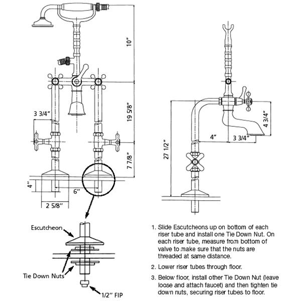 Cheviot Free Standing Water Supply Lines with Stop Valves - Chrome