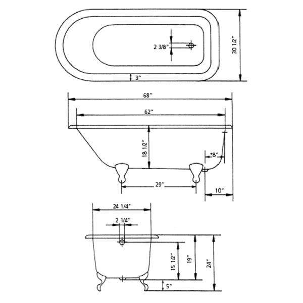Cheviot Traditional Clawfoot Soaking Bathtub - 54" x 30" - White
