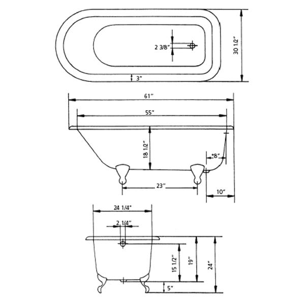 Cheviot Traditional Clawfoot Soaking Bathtub - 54" x 30" - White