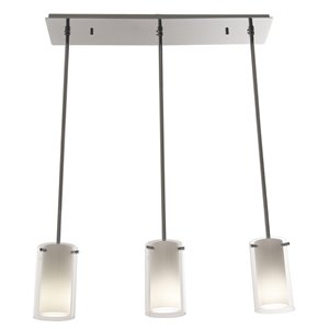 Luminaire suspendu pour îlot de cuisine moderne Essex de DVI, 3 lumières, nickel poli et verre opale