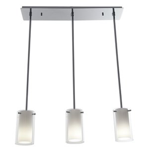 Luminaire suspendu pour îlot de cuisine moderne Essex de DVI, 3 lumières, chrome et verre opale