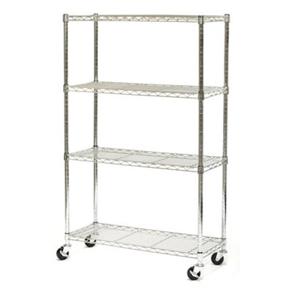 Vancouver Classics 4 Shelf Chrome Wire, Steel Wire Shelving Unit With Casters