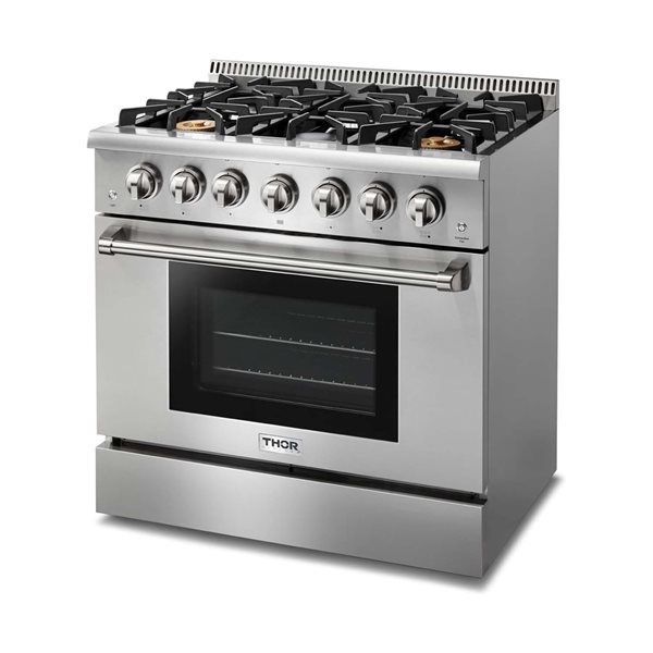 Thor Kitchen 36-in 5.2 cubic ft 6-Element Professional Stain Steel Gas Range with Convection Oven (Stainless Steel)