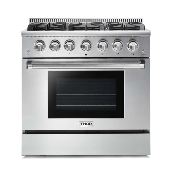 Thor Kitchen 36-in 5.2 cubic ft 6-Element Professional Stain Steel Gas Range with Convection Oven (Stainless Steel)