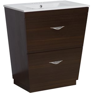 American Imaginations Vee 21-in Brown Single sink Floor mount Bathroom Vanity with White Top - 4-in centerset Faucet Mount (Fauc