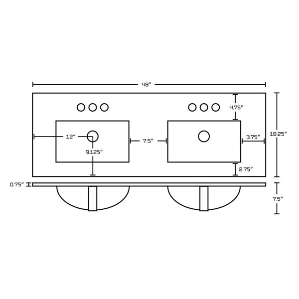American Imaginations Xena Ceramic Top Set - Double Sink - 48-in - White