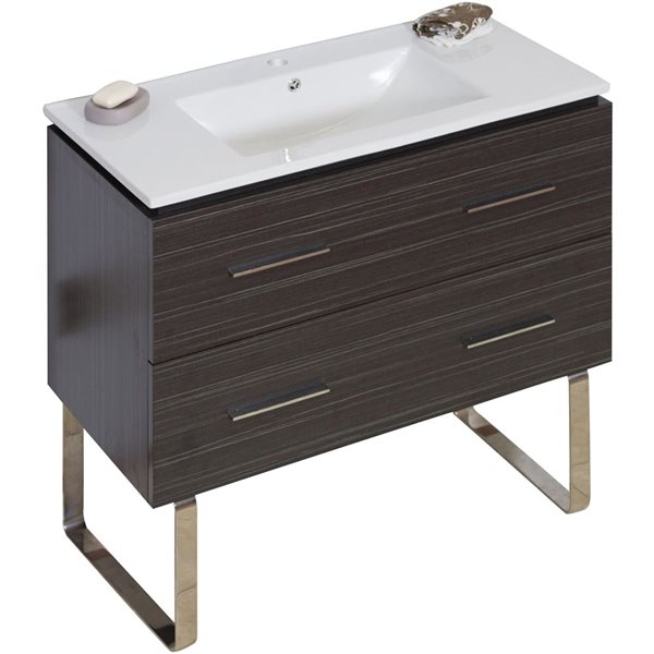 American Imaginations Xena 35.5-in Dawn Grey Single Sink Bathroom Vanity with White Ceramic Top