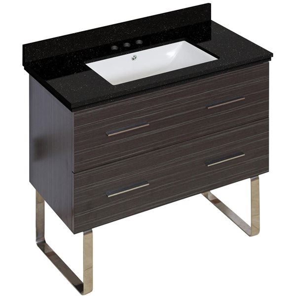 American Imaginations Xena Dawn Grey 36in Single Sink Bathroom Vanity with Black Galaxy Quartz