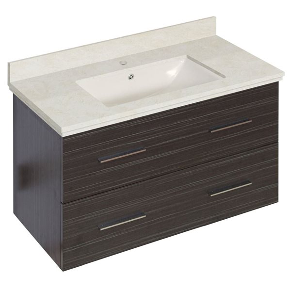 American Imaginations Xena Single Sink Dawn Grey 36in Bathroom Vanity with Beige Marble Top AI