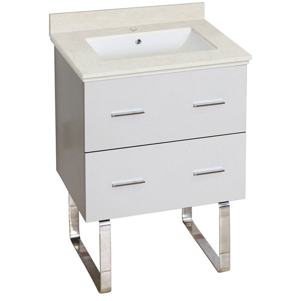 American Imaginations Xena Single Sink 23.75in White Bathroom Vanity with Beige Marble Top AI
