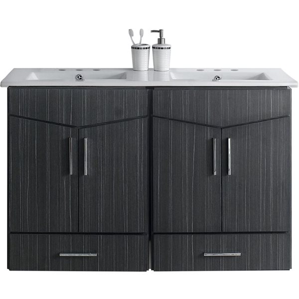American Imaginations Zen 48in Double Sink Grey Bathroom Vanity with White Ceramic Top AI18161