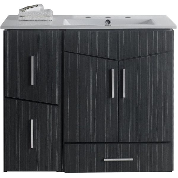 American Imaginations Zen Single Sink Grey 35.5-in Bathroom Vanity with White Ceramic Top