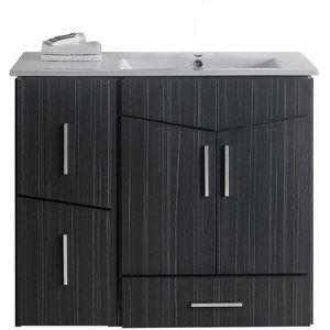Meuble-lavabo simple gris Zen de 35,5 po avec comptoir en céramique blanche par American Imaginations