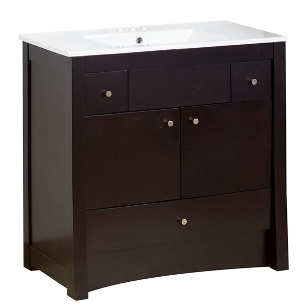 American Imaginations Elite 35.5-in Brown Single Sink Bathroom Vanity with White Ceramic Top