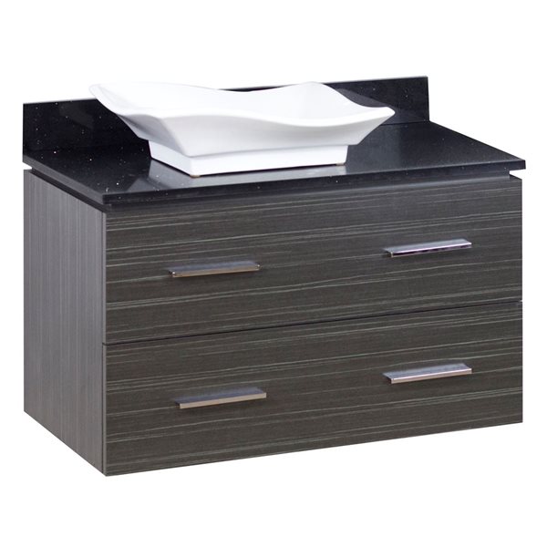 American Imaginations Xena Quartz Single Sink Dawn Grey 36-in Bathroom Vanity Set with Black Galaxy Quartz Top