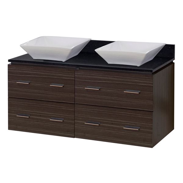 American Imaginations Xena Quartz 48-in Double Sink Dawn Grey Bathroom Vanity Set with Black Galaxy Quartz Top