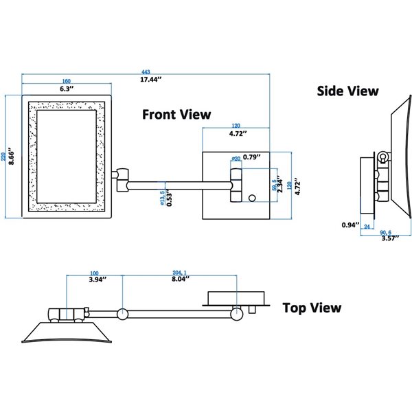 American Imaginations Magnifying Mirror - 17.44-in x 8.66-in - Metal - Chrome