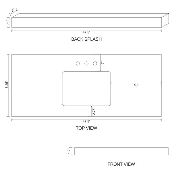 American Imaginations Shaker Quartz Top - 47.5-in x 18.25-in - White