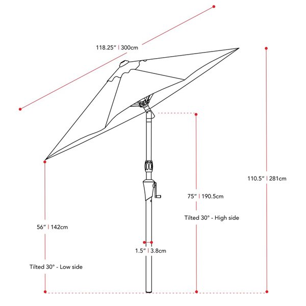 CorLiving 10ft UV and Wind Resistant Tilting Patio Umbrella in Crimson Red