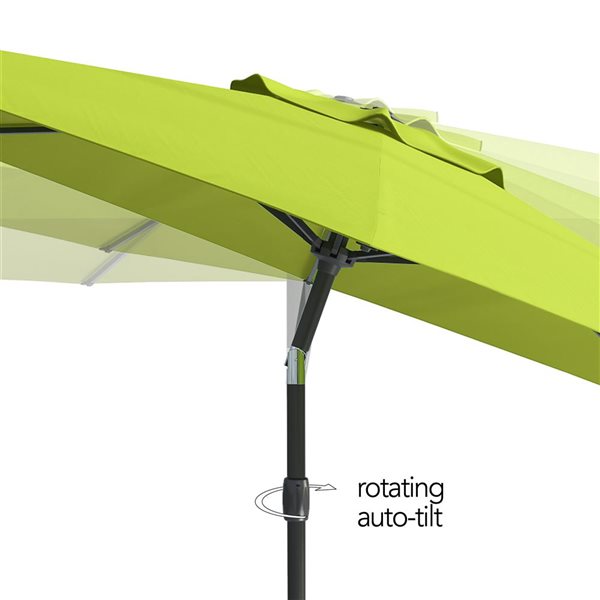 CorLiving Parasol de patio inclinable de 10 pieds résistant aux UV et au vent en vert citron