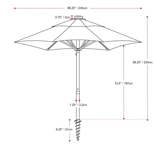 CorLiving 7.5ft UV and Wind Resistant Beach Umbrella in Crimson Red