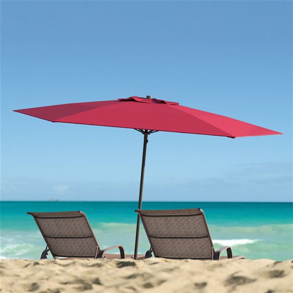 CorLiving Parasol de plage de 7,5 pieds résistant aux UV et au vent en rouge vin